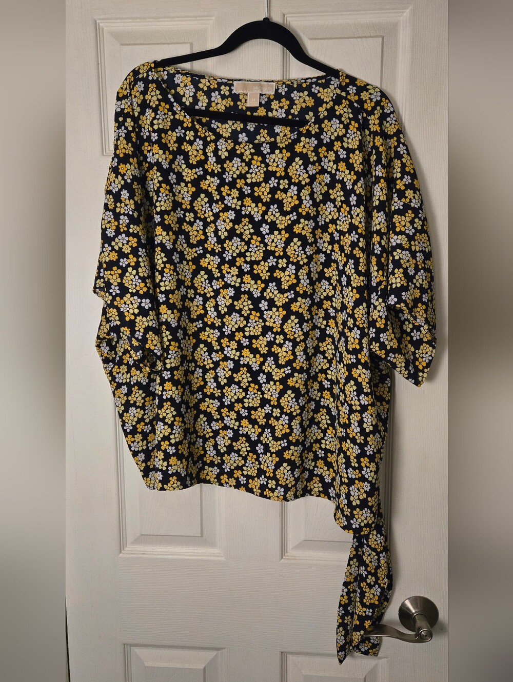Michael Kors Navy Floral Blouse with Yellow and White Flowers